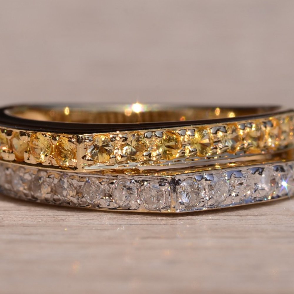 Signed Yellow Sapphire and Diamond Stack Ring